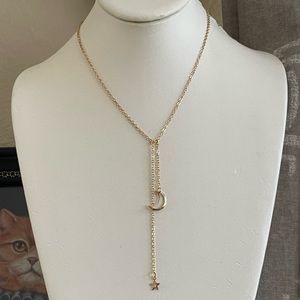 Gold tone moon & star charm open pendant chain